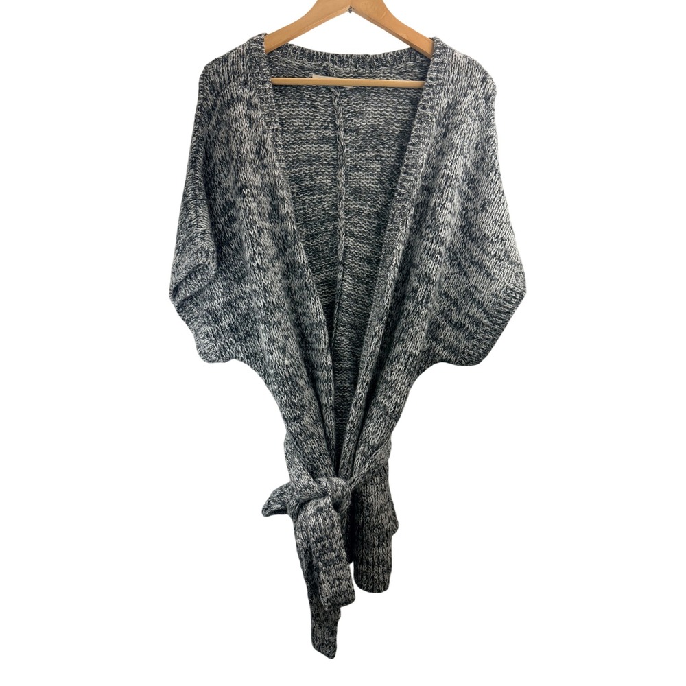 Old Navy Womens XL‎ Marled Gray Knit Open Front Belted Kimono Cardigan Sweater